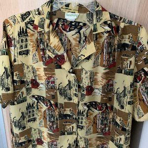 Womens Decorated  Blouse Sz L Short Sleeve Button